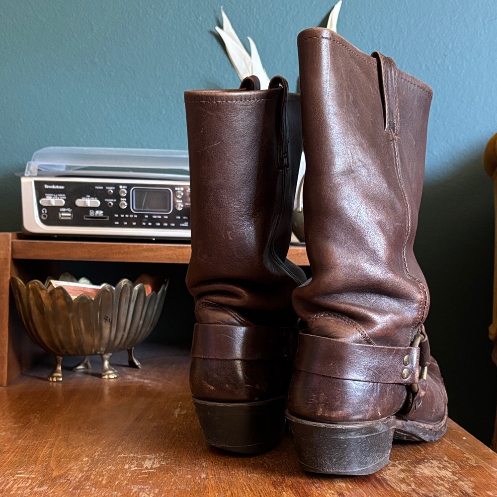 Frye Brown Leather Harness Heeled Boots - Picture 3 of 7